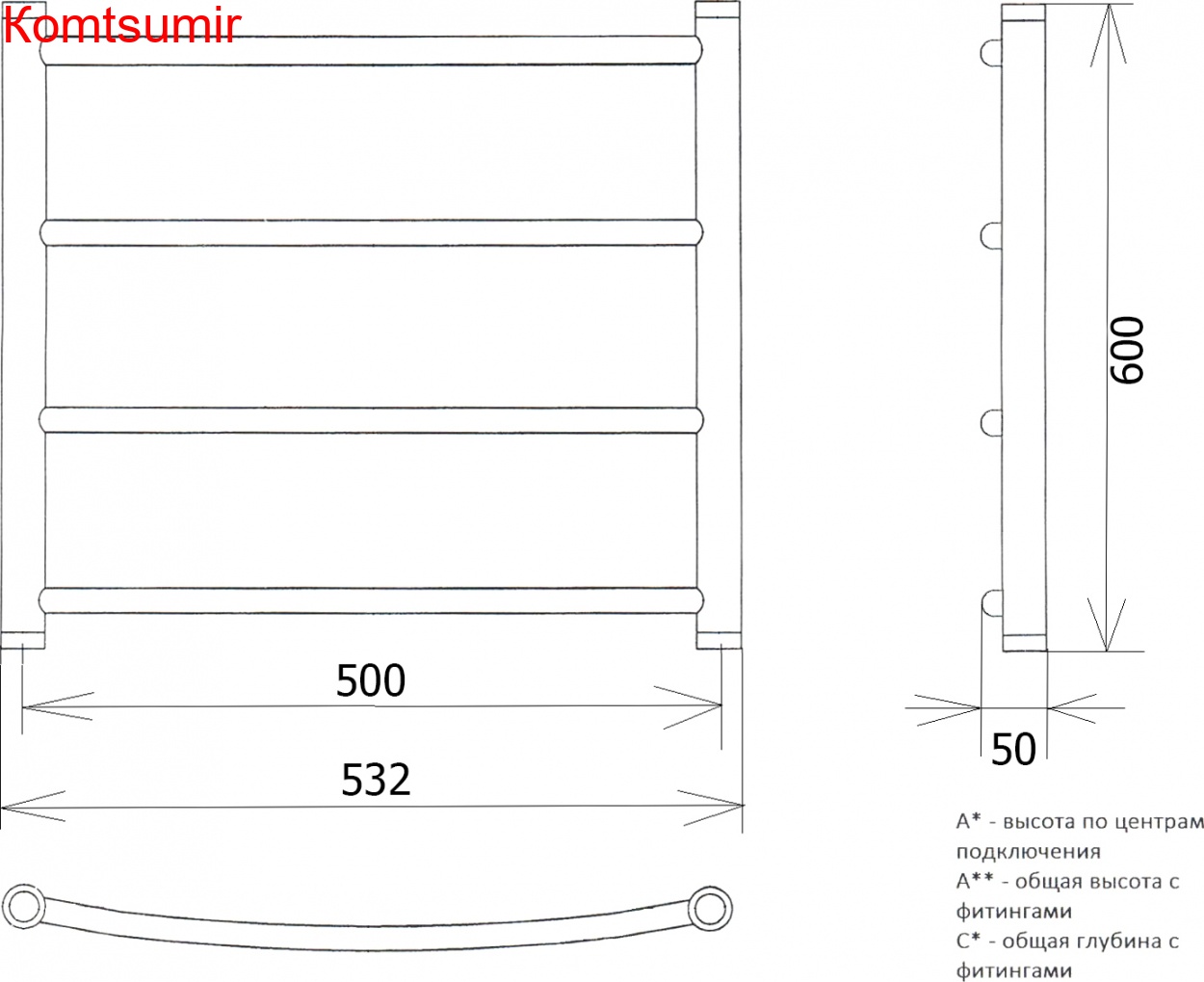Полотенцесушитель водяной Двин R 60/50 1"-1/2" белый