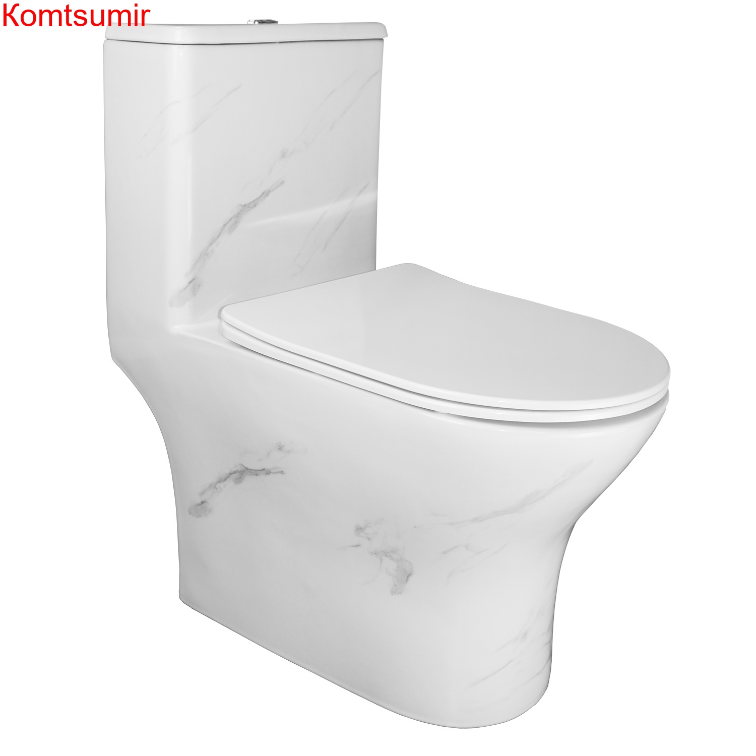 Унитаз-моноблок Azario Terni 350х670х760 напольный, безободковый, горизонтальный слив, сиденье дюропласт микролифт, цвет - белый мрамор (AZ-8618M)