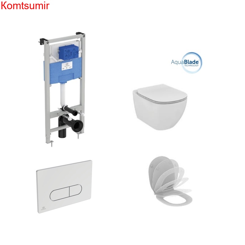 Пневматический промо-набор 4 в 1 Ideal Standard Пневматический комплект ProSys + Подвесной унитаз и сиденье с крышкой TESI, Silk White, AquaBlade®