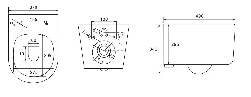 Унитаз-компакт подвесной безободковый AQUATEK МИЯ AQ2004-MB 490*370*340 мм, черный матовый, горизонтальный выпуск, тонкое сиденье с механизмом плавного закрывания, крепеж