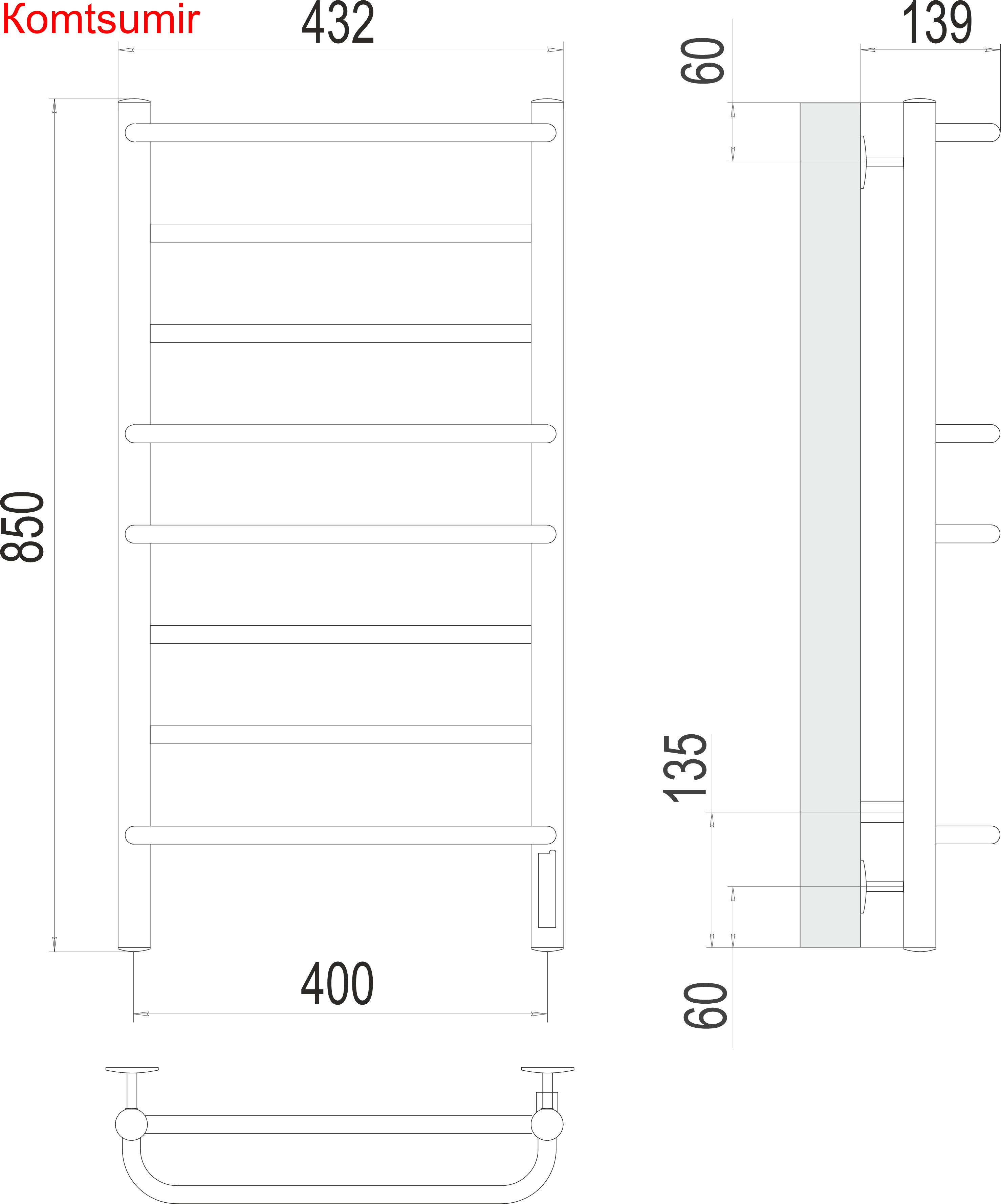 Евромикс П8 400х850 Электро (quick touch) Полотенцесушитель  TERMINUS