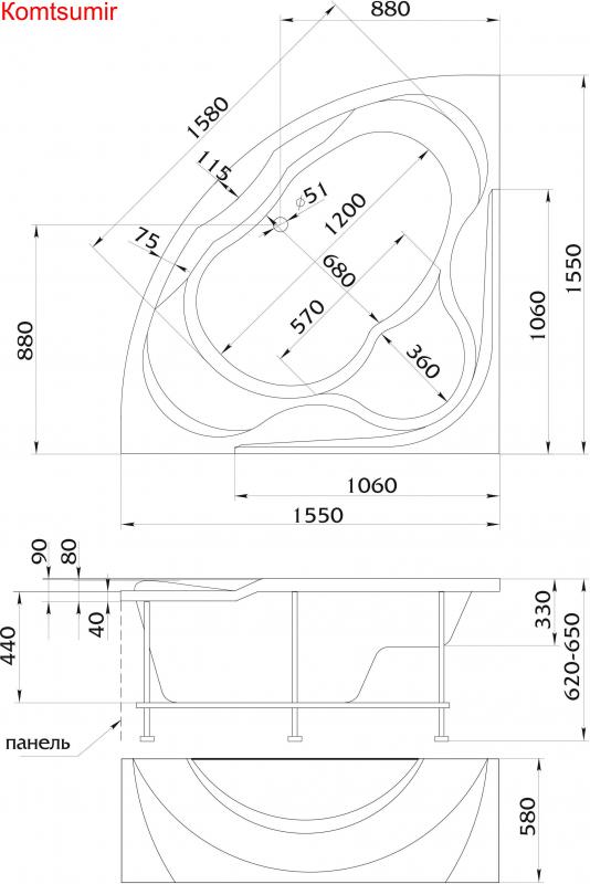 Акриловая ванна 1Marka LUXE 155x155 Акриловая ванна 1Marka LUXE 155x155