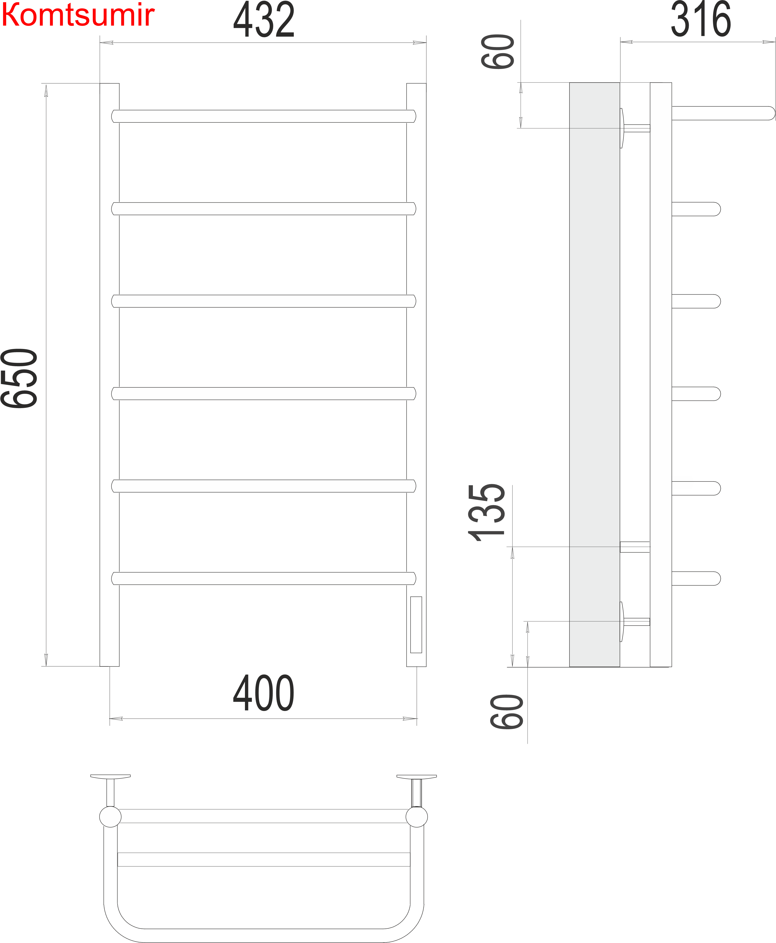 Полка П6 400х650 Электро (quick touch) Полотенцесушитель  TERMINUS