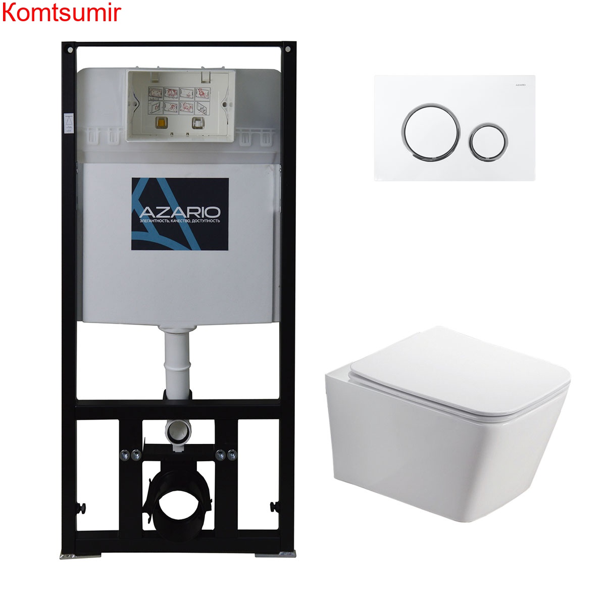 Сет AZARIO инсталляция с панелью смыва + унитаз Nova с сиденьем микролифт+клавиша 0045