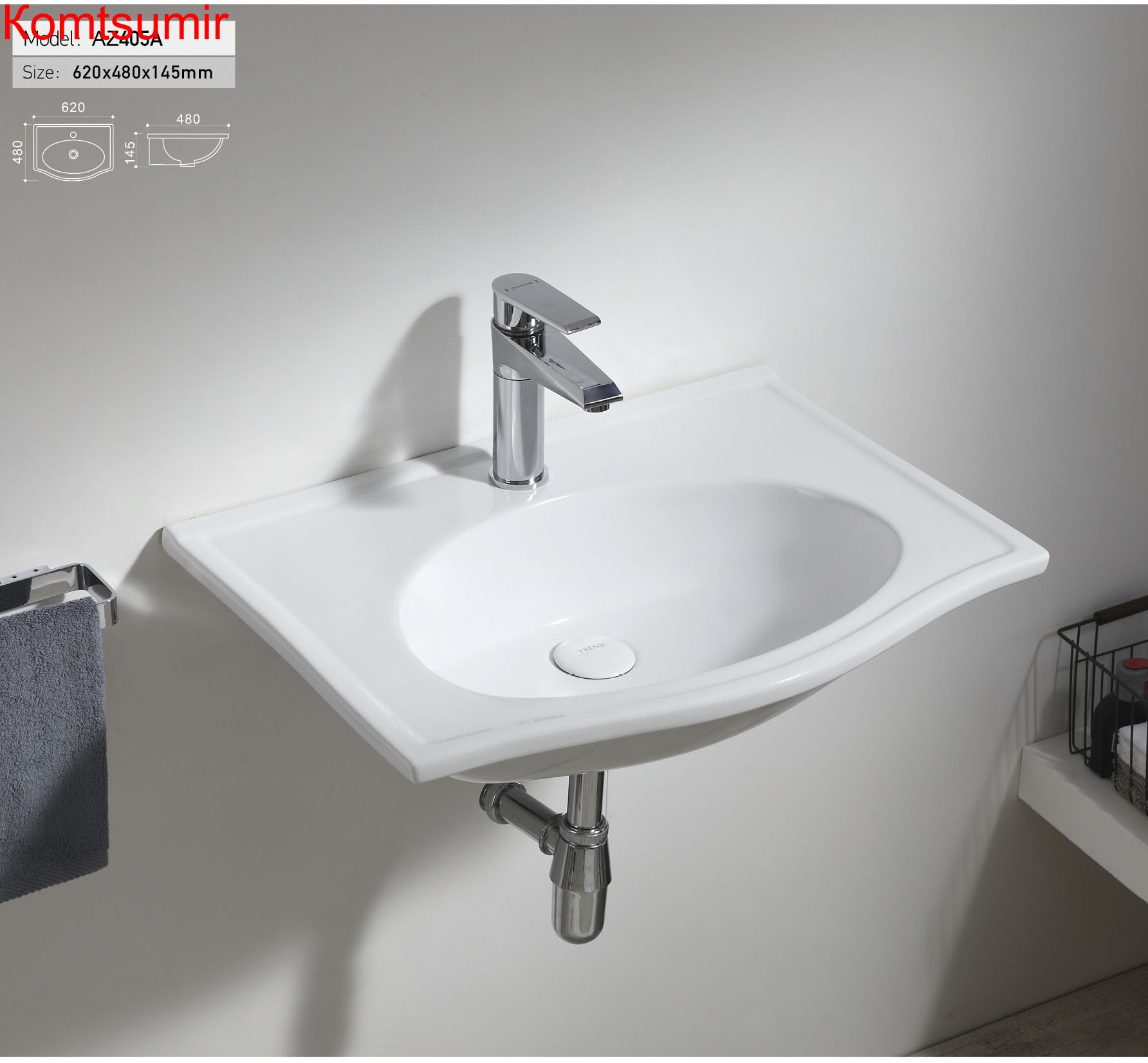 Раковина Trend 62* 48*14,5см., подвесная, белая (AZ-405-A)