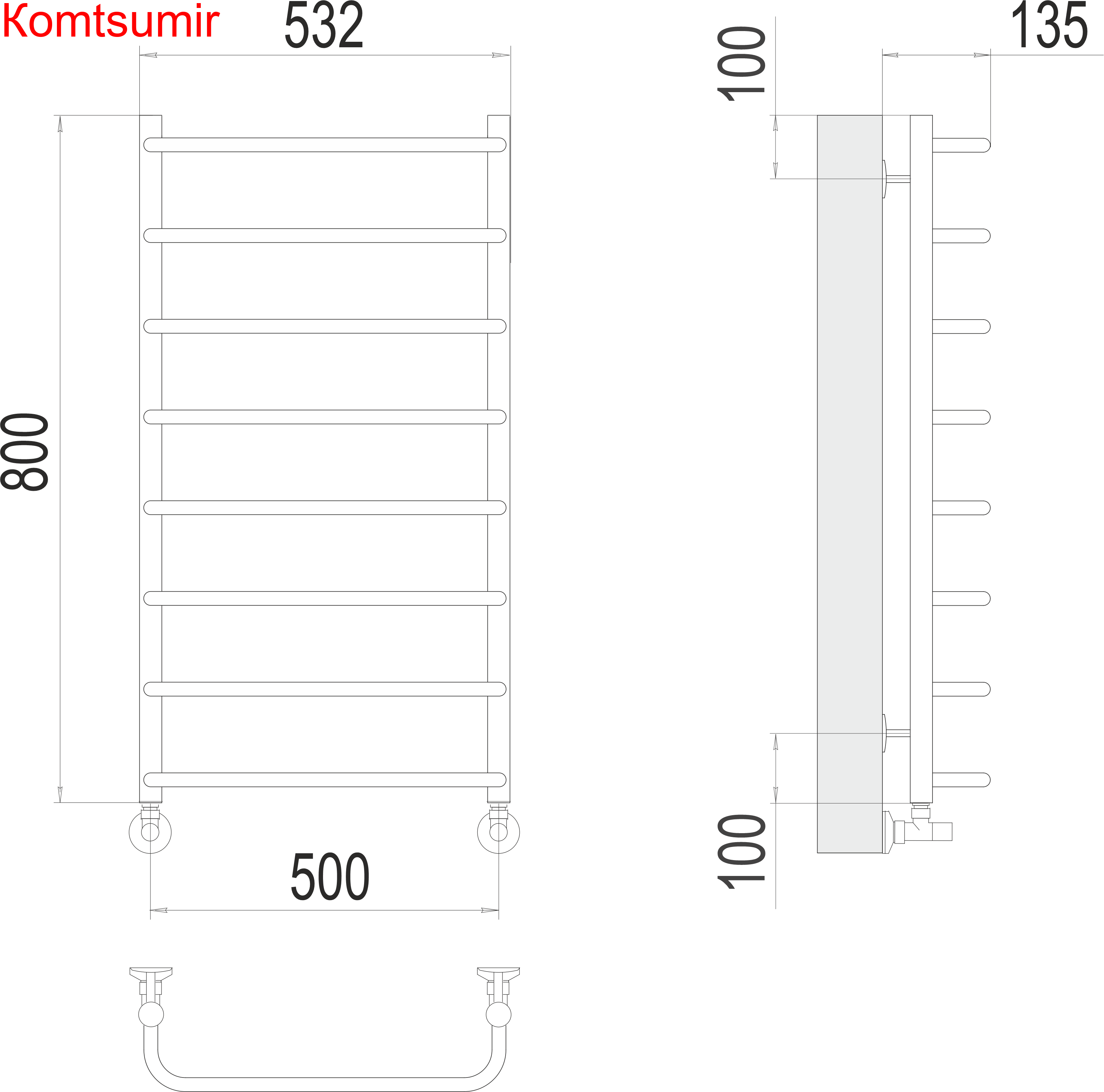 Стандарт П8 500х800  Полотенцесушитель  TERMINUS