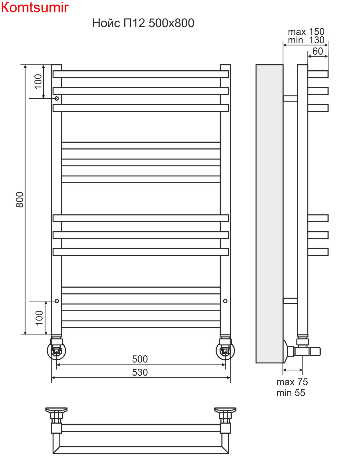 Нойс П12 500х800 Полотенцесушитель  TERMINUS