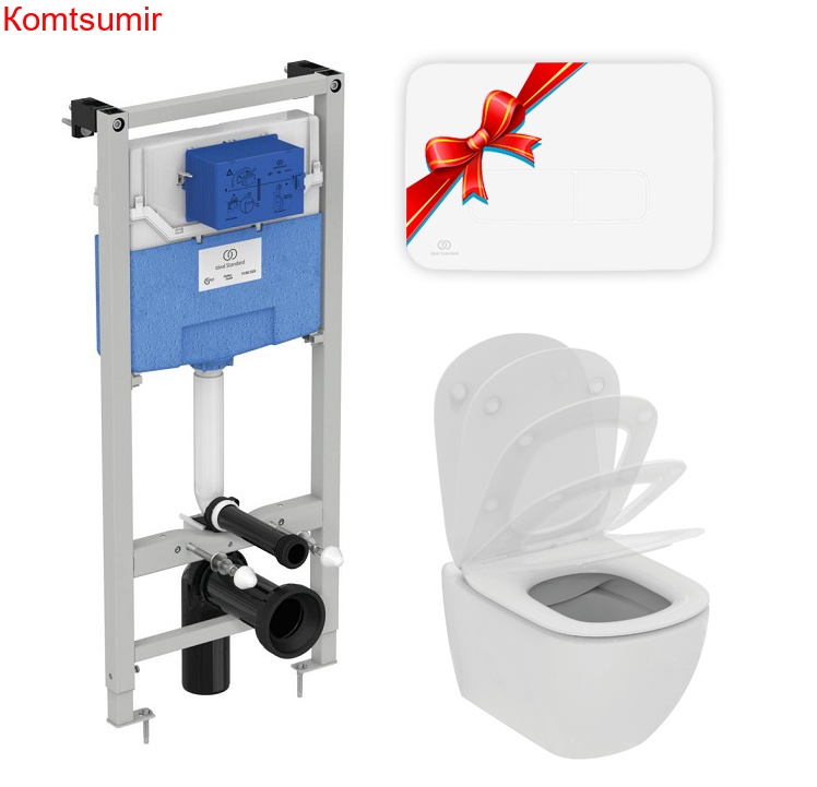 Промо-комплект Ideal Standard Tesi: Подвесной унитаз, Сиденье, Инсталляция, в подарок панель смыва (Цвет белый) (TT00003/123AC)