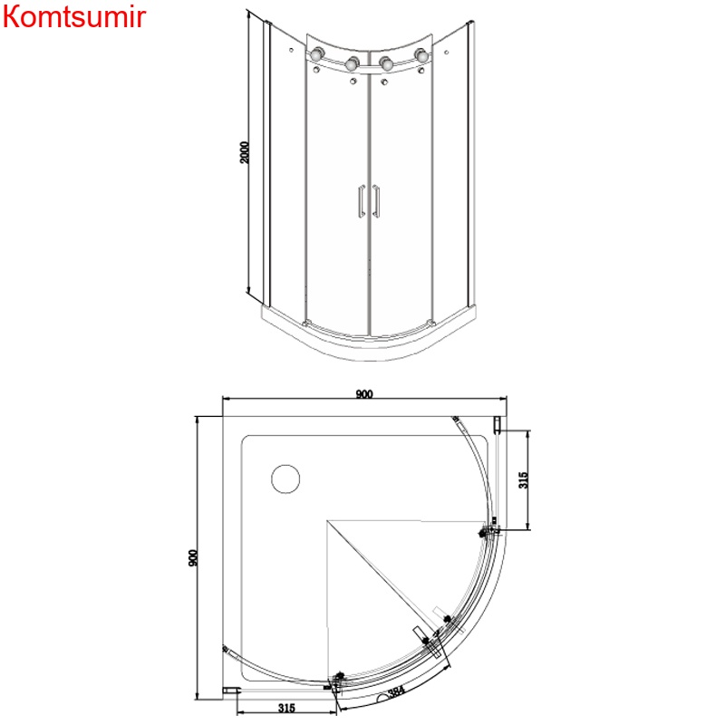 Душевое ограждение Azario OTTAWA 900*900*2000, без поддона 8 мм