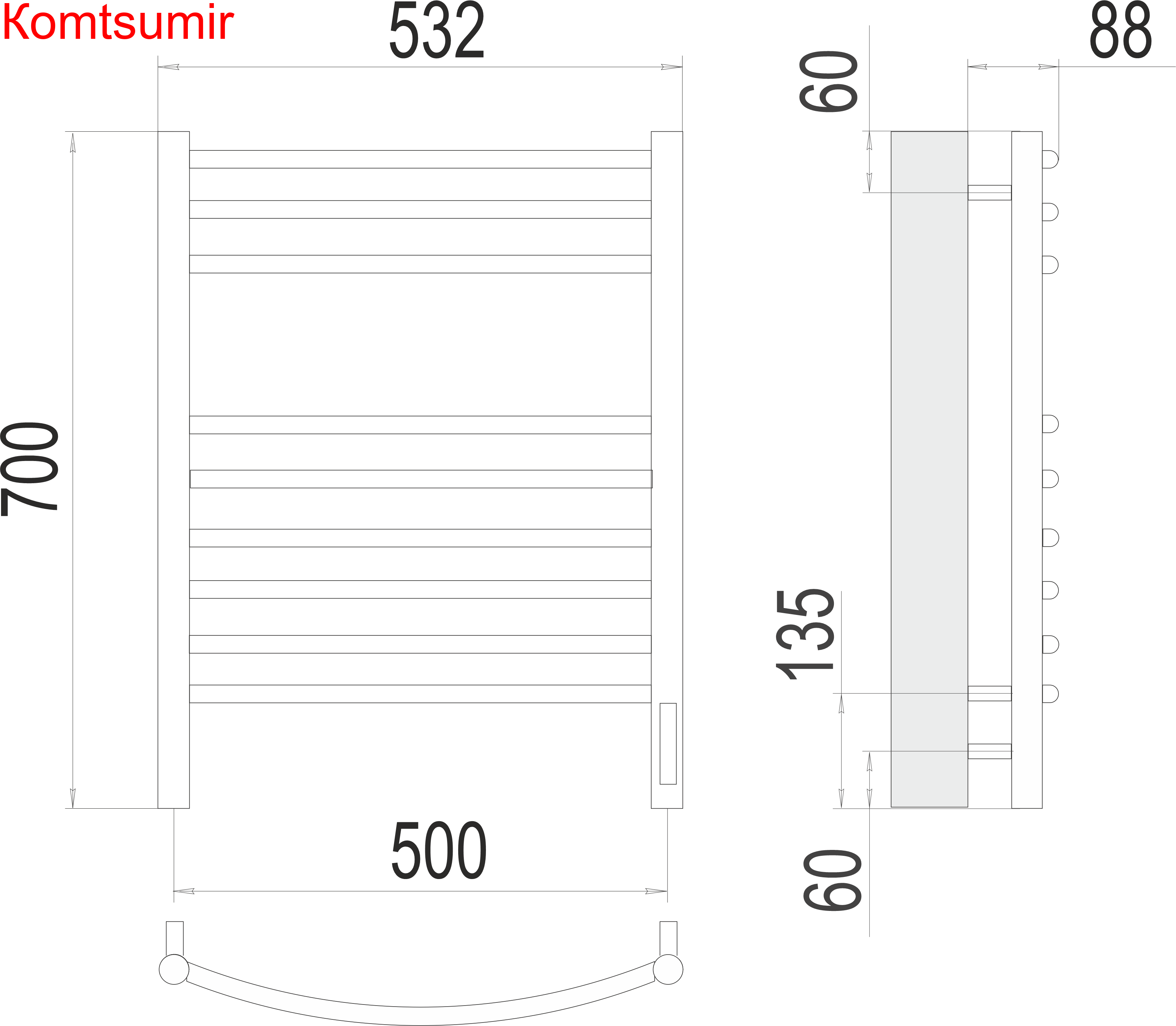 Классик П9 500х700 электро (sensor quick touch)  Полотенцесушитель TERMINUS
