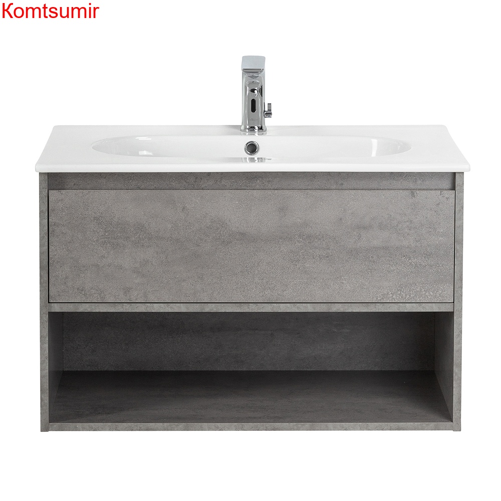 База под раковину подвесная с ящиком и открытой полкой BelBagno KRAFT-800-1C-SO-CG Cemento Grigio