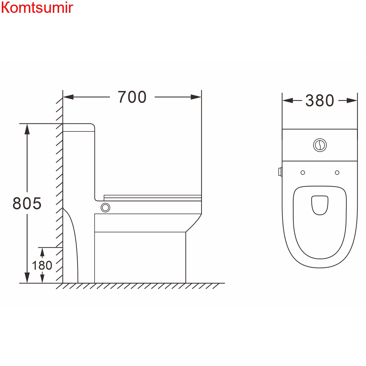 Унитаз-моноблок AZARIO BRUSCO 700x380x805 напольный со встроенной функцией биде, в комплекте с сиденьем дюропласт микролифт (AZ-1085B)