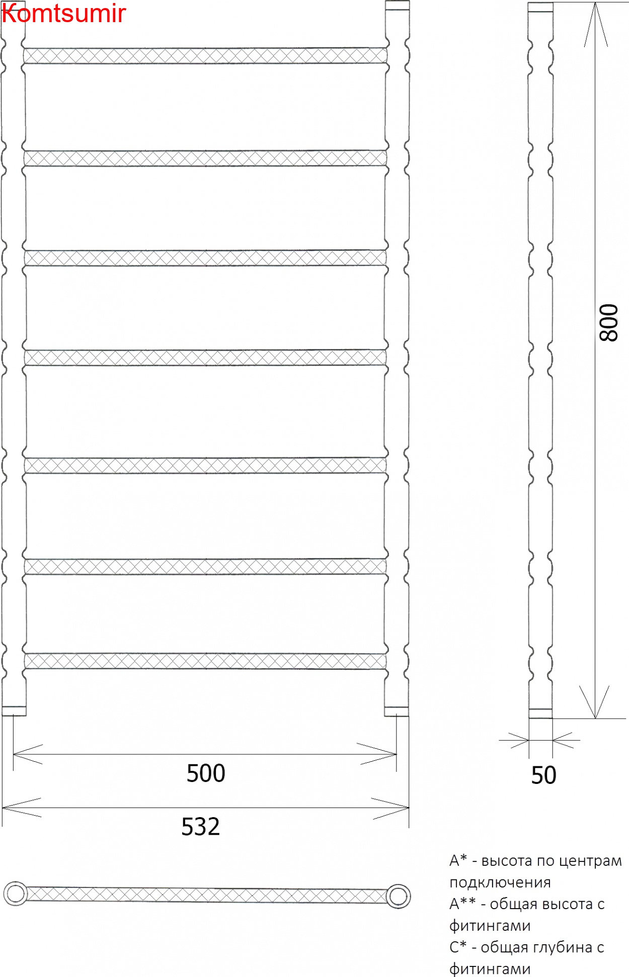 Полотенцесушитель водяной Двин Bubble 2 80/50 1"-1/2"