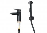 Смеситель для раковины 97 с гигиеническим ручным душем AQUATEK, матовый черный AQ1012MB ВЕГА