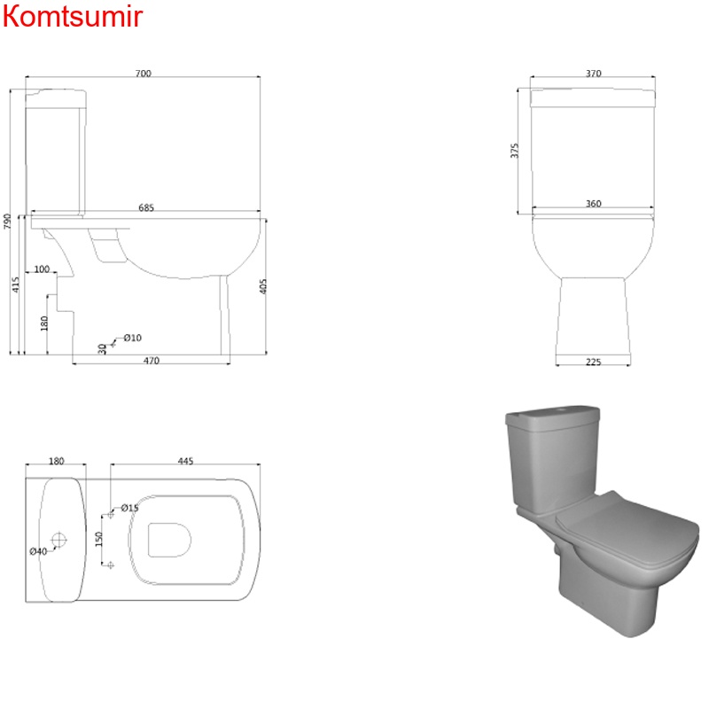 Унитаз-компакт Creo Ceramique TOURS с тонкой крышкой и сидением микролифт