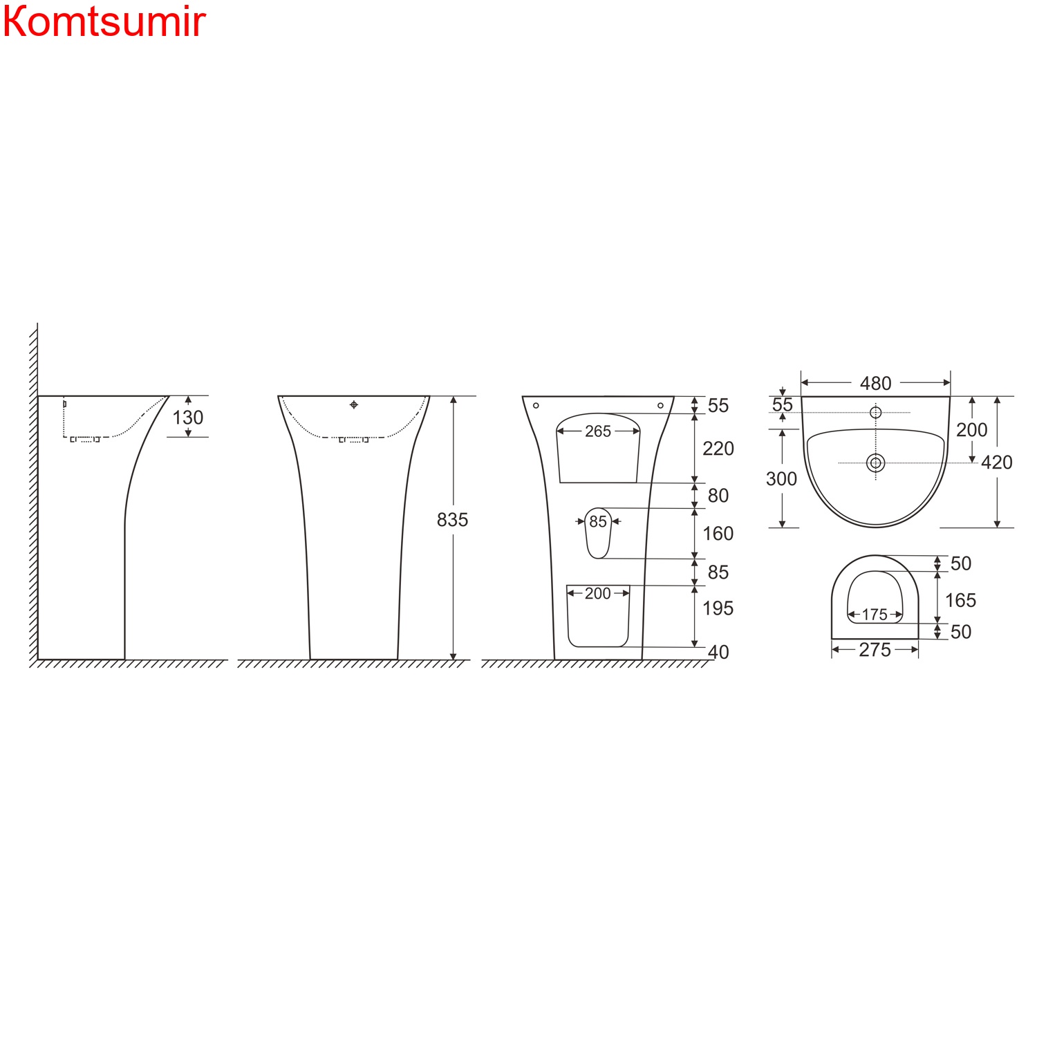 Раковина напольная Azario FRETTA ROUND 42х48х83.5 Белый (AZ-307)
