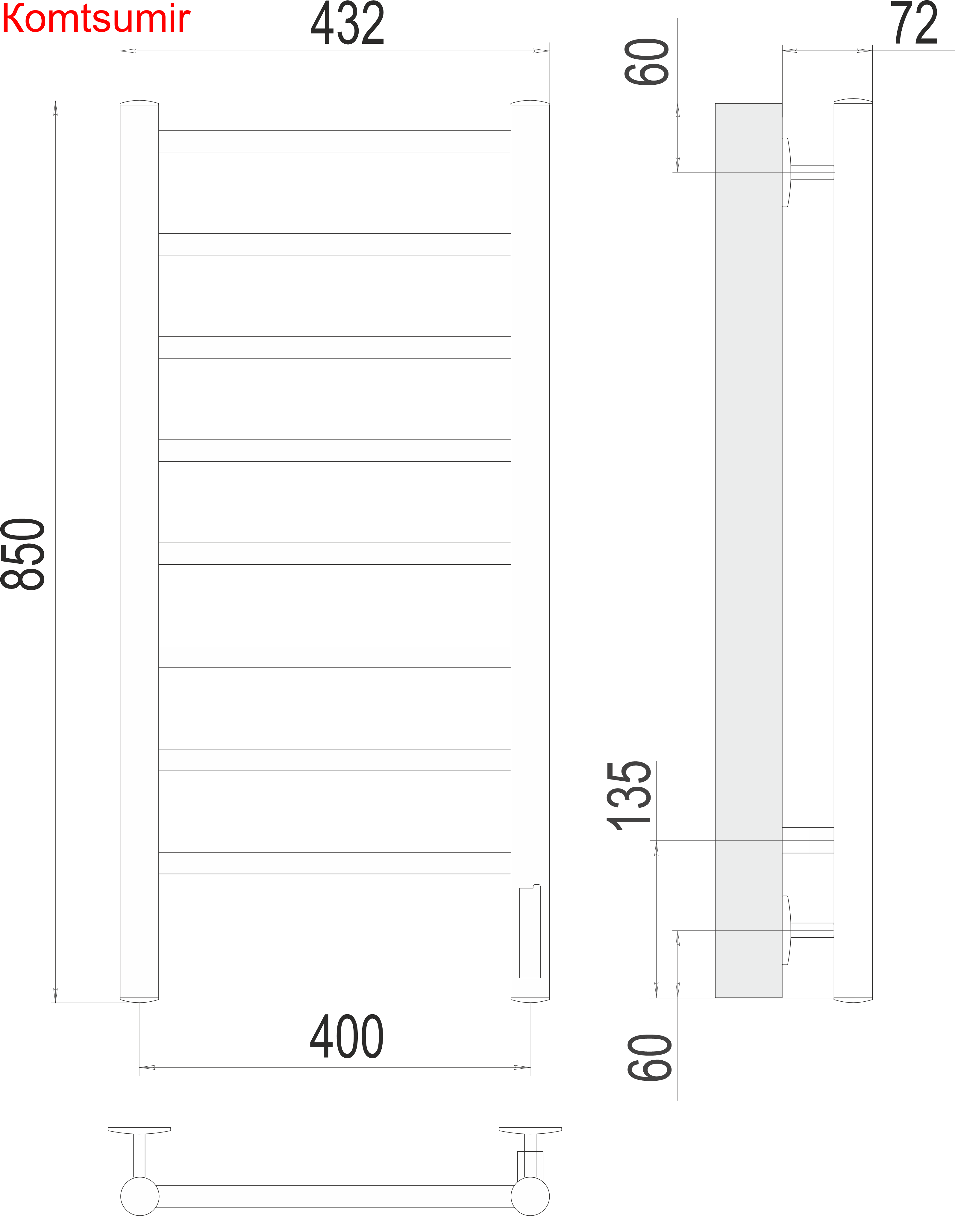 Аврора П8 400х850 Электро (quick touch) Полотенцесушитель  TERMINUS