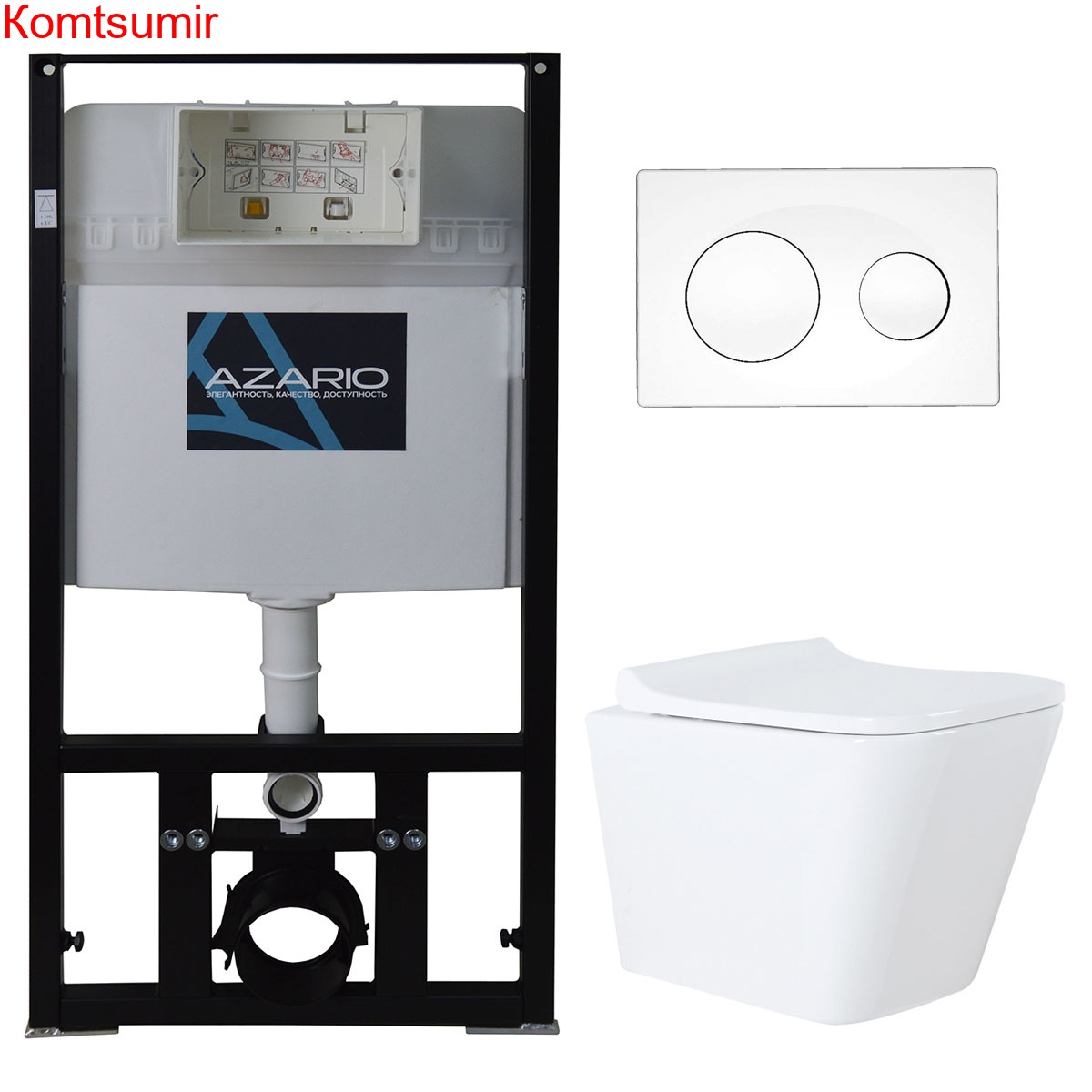 Сет AZARIO инсталляция с панелью смыва + унитаз Teramo (квадратный) с сидением микролифт+ клавиша 0012, белая (AZ-8010-1000+AZ-8200-0012+AZ-0052)