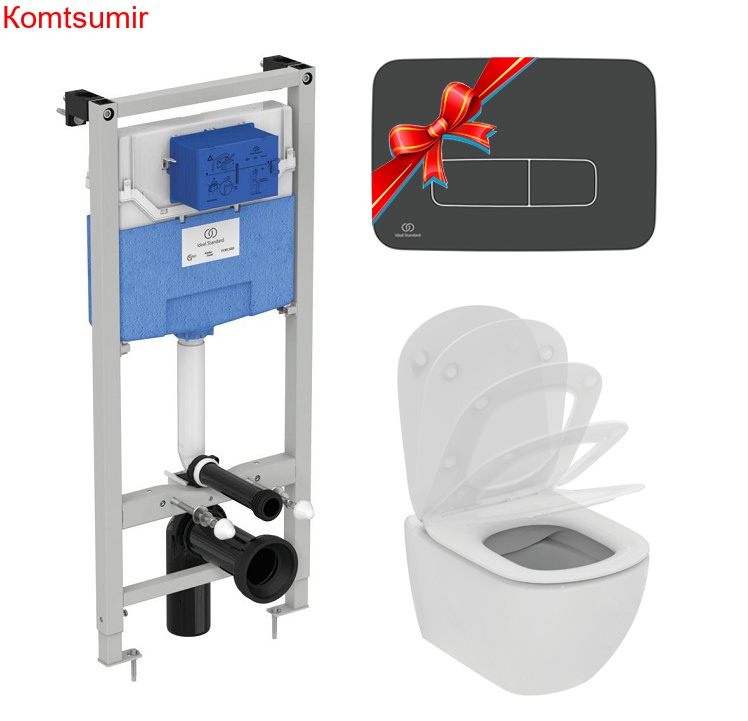 Промо-комплект Ideal Standard Tesi: Подвесной унитаз, Сиденье, Инсталляция, в подарок панель смыва (Цвет черный) (TT00003/123A6)