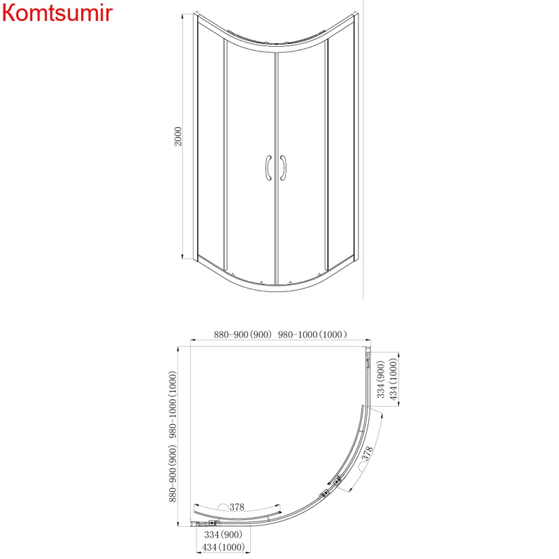 Душевое ограждение Azario MILTON 1000*1000*2000, полукругл. ЧЕРНЫЙ профиль