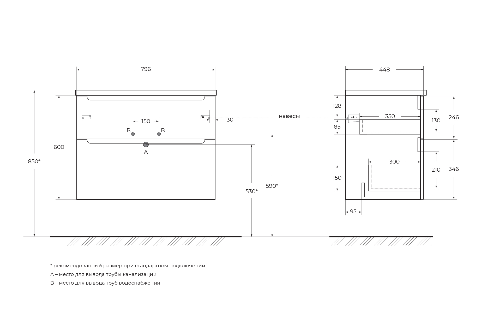 База под раковину подвесная BelBagno ETNA-H60-800-2C-SO-BL-P Bianco Lucido