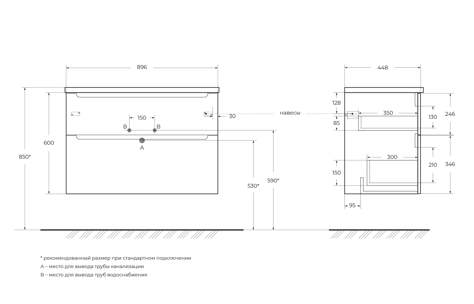 База под раковину подвесная BelBagno ETNA-H60-900-2C-SO-RW-P Rovere Moro База под раковину подвесная BelBagno ETNA-H60-900-2C-SO-RW-P Rovere Moro