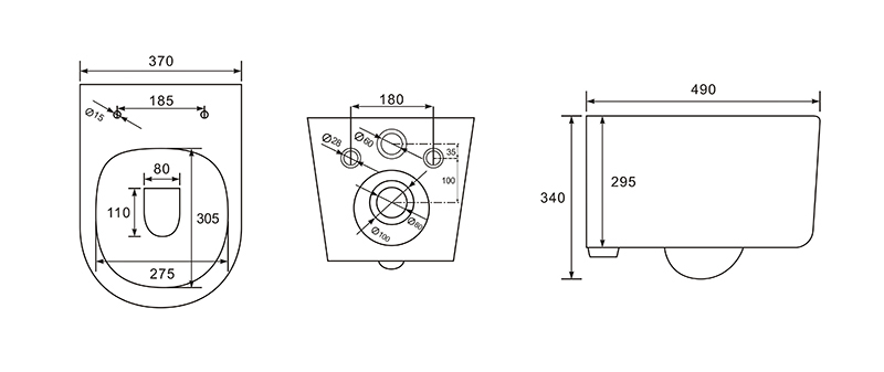 Унитаз-компакт подвесной безободковый AQUATEK МИЯ AQ2004-00 490*370*340 мм, горизонтальный выпуск, тонкое сиденье с механизмом плавного закрывания, крепеж