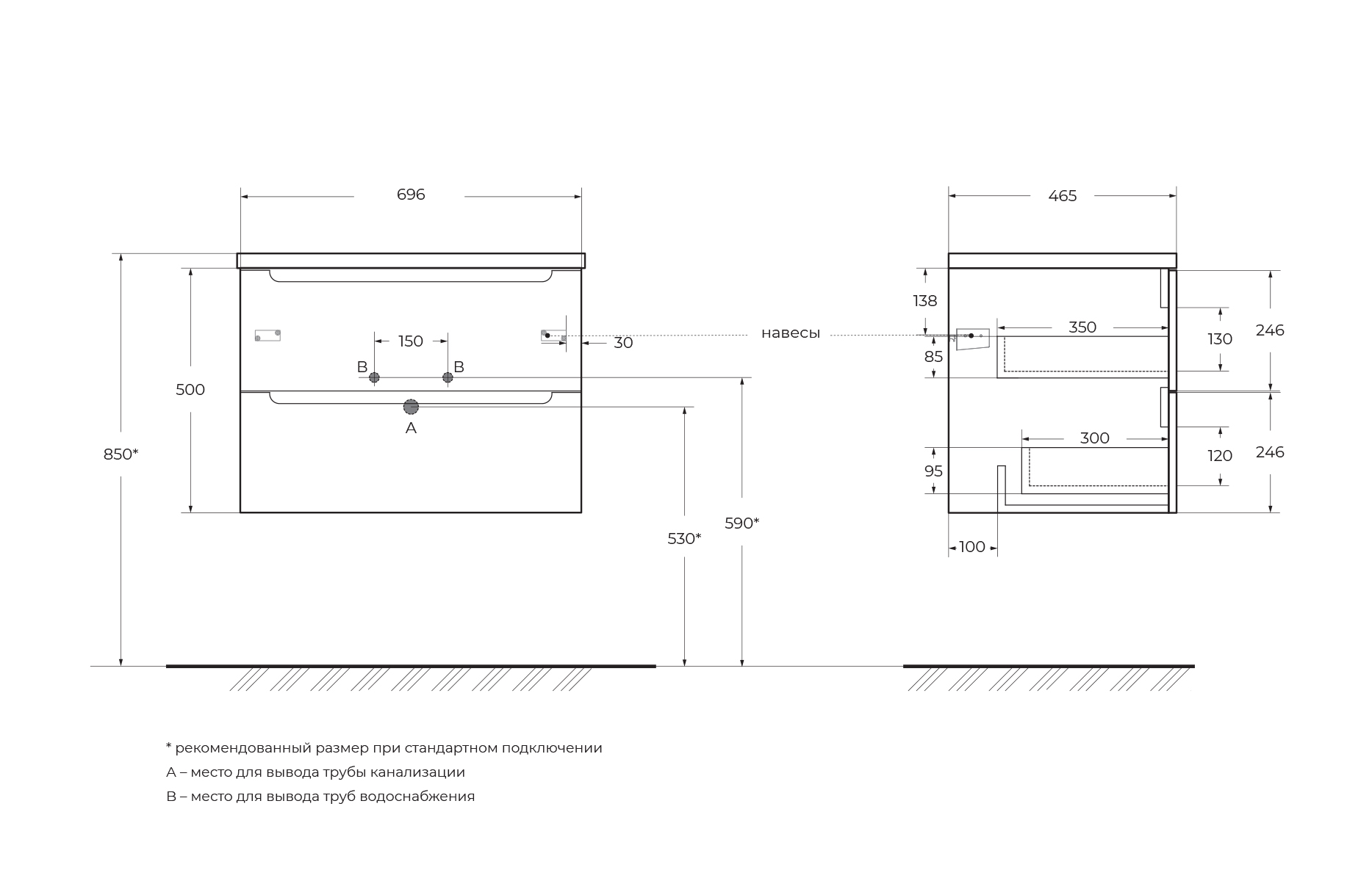 База под раковину подвесная BelBagno ETNA-700-2C-SO-BO-P Bianco Opaco