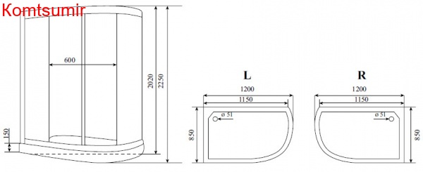 Timo Standart T-1102 P R душевая кабина (120*85*220), шт Timo Standart T-1102 P R душевая кабина (120*85*220), шт
