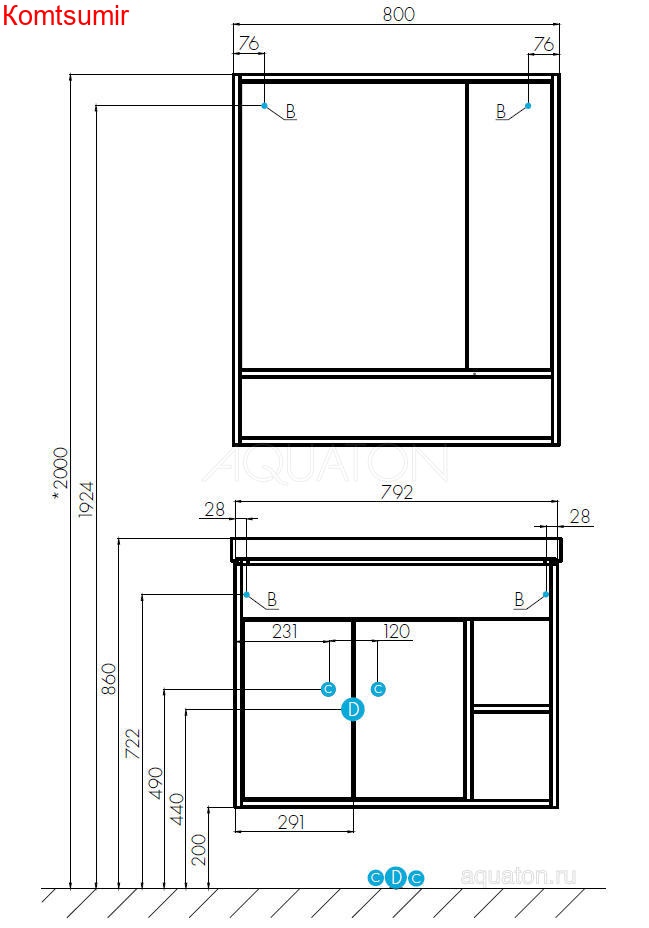 Зеркало-шкаф AQUATON Флай 80 дуб крафт (1A237702FAX10)