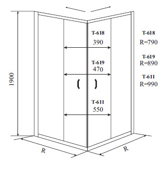 Timo ALTTI душевой угол 619 Clean Glass (90*90*190), шт Timo ALTTI душевой угол 619 Clean Glass (90*90*190), шт