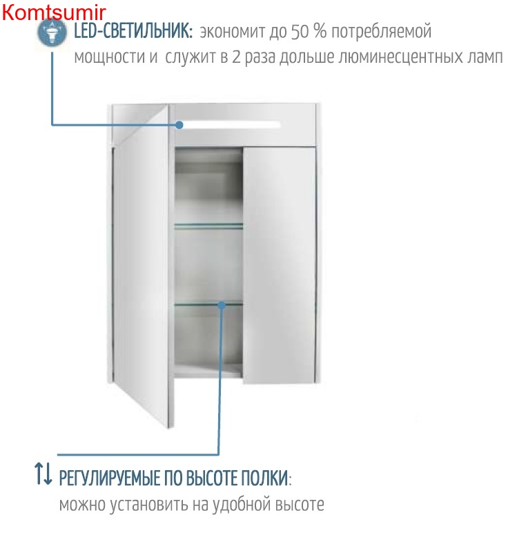 Зеркало-шкаф AQUATON СИЛЬВА 50 с подсветкой, Дуб Фьорд (1A215502SIW6L)