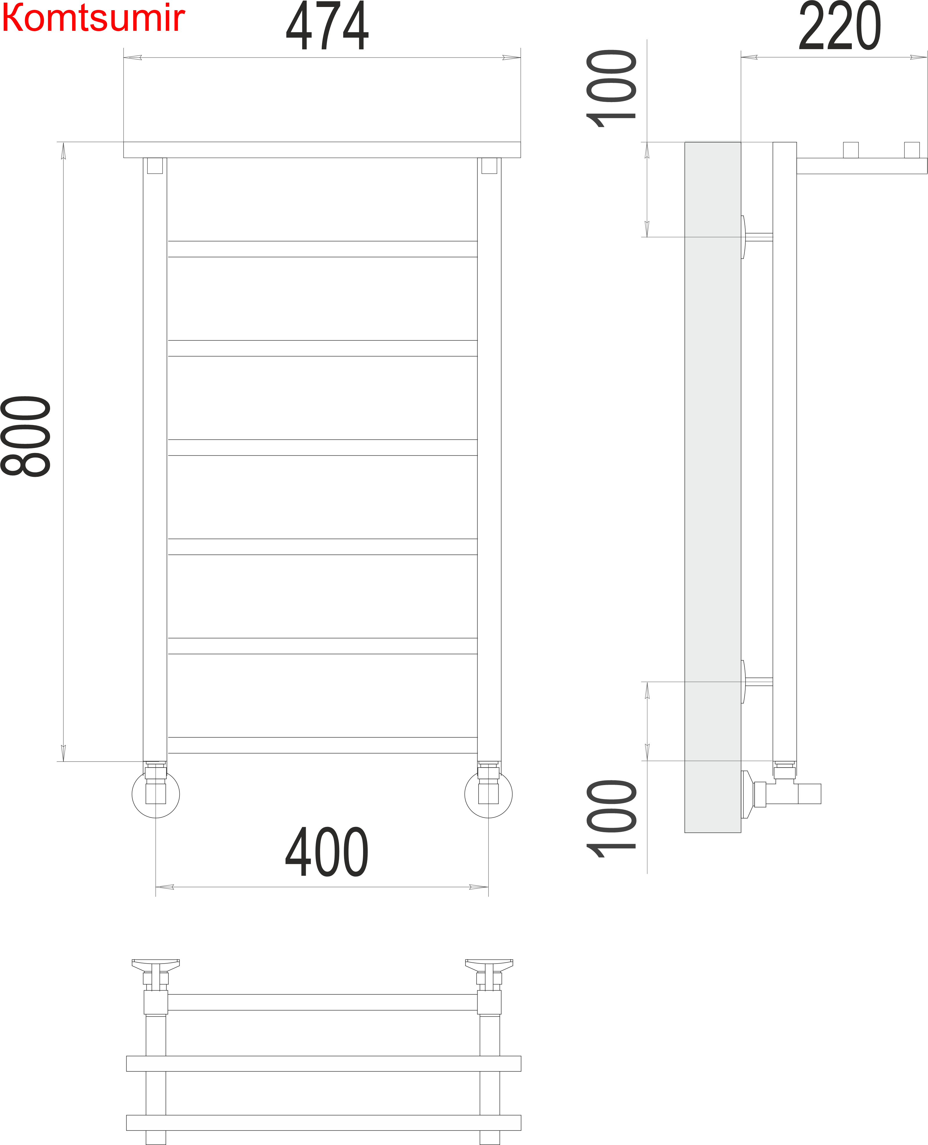 Контур с/п П7 400х800 Полотенцесушитель  TERMINUS
