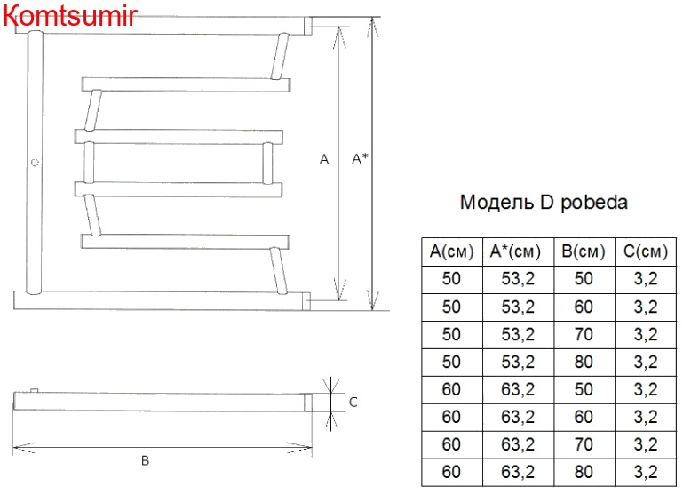 Полотенцесушитель водяной Двин D pobeda 60/70 1 - 3/4 - 1/2