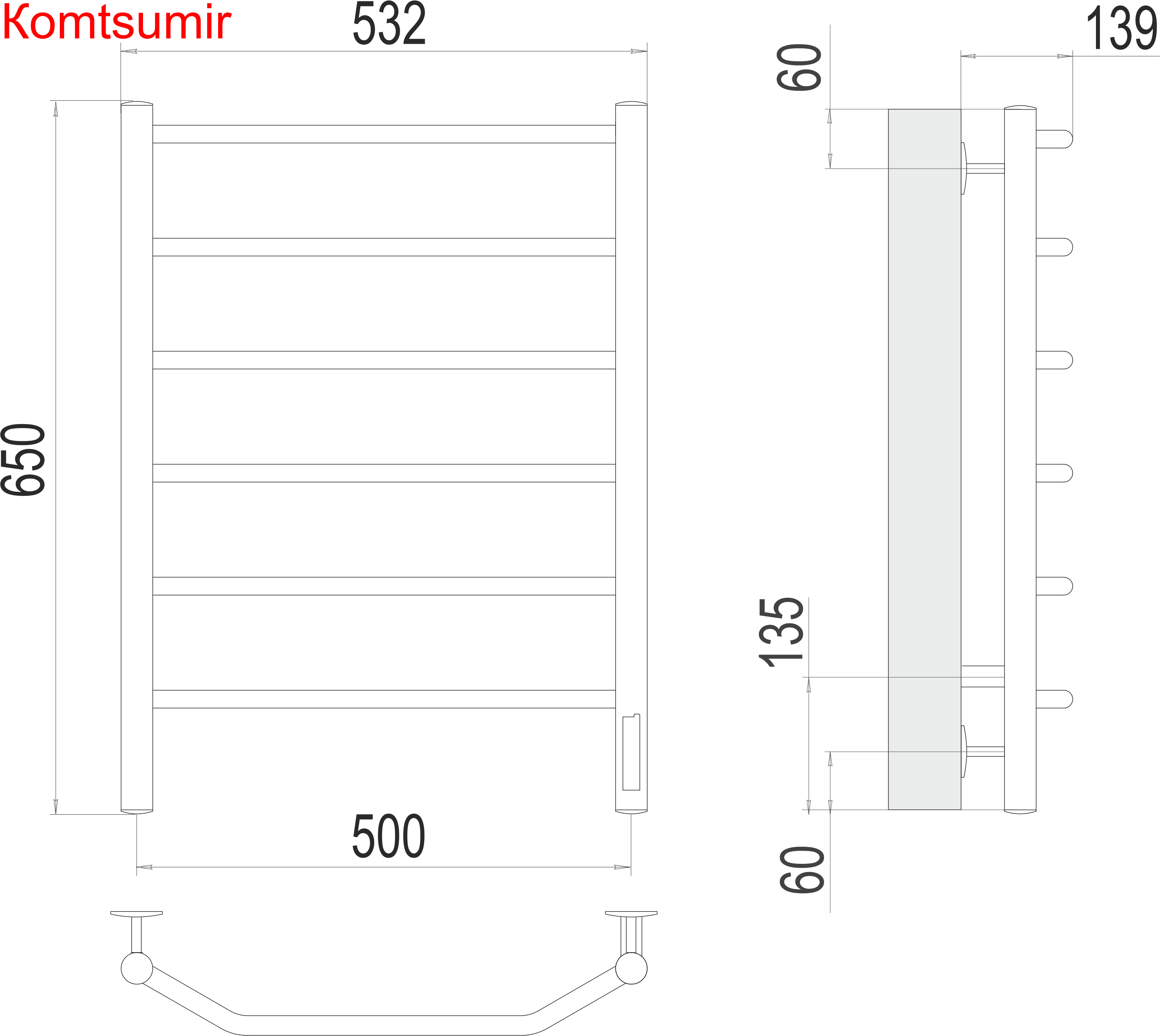 Виктория П6 500х650 Электро (quick touch) Полотенцесушитель  TERMINUS