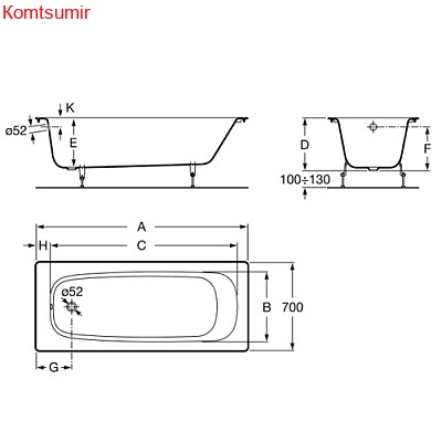 Чугунная ванна Roca Continental 150x70 Чугунная ванна Roca Continental 150x70