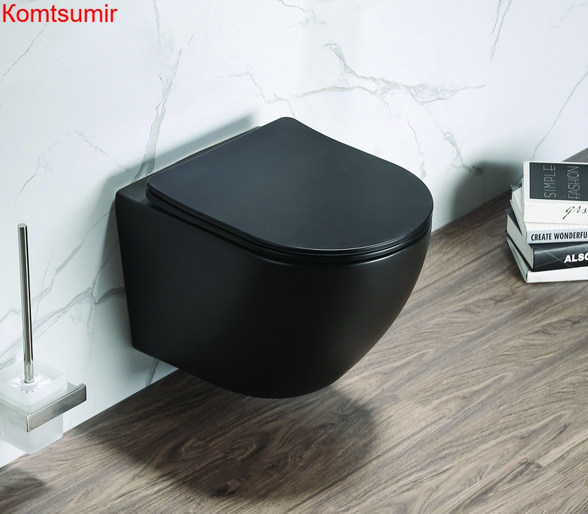 Унитаз подвесной Azario Grado 490х370х370 безободковый, в комплекте с сидением микролифт, черный матовый (AZ-0046-MB SP)