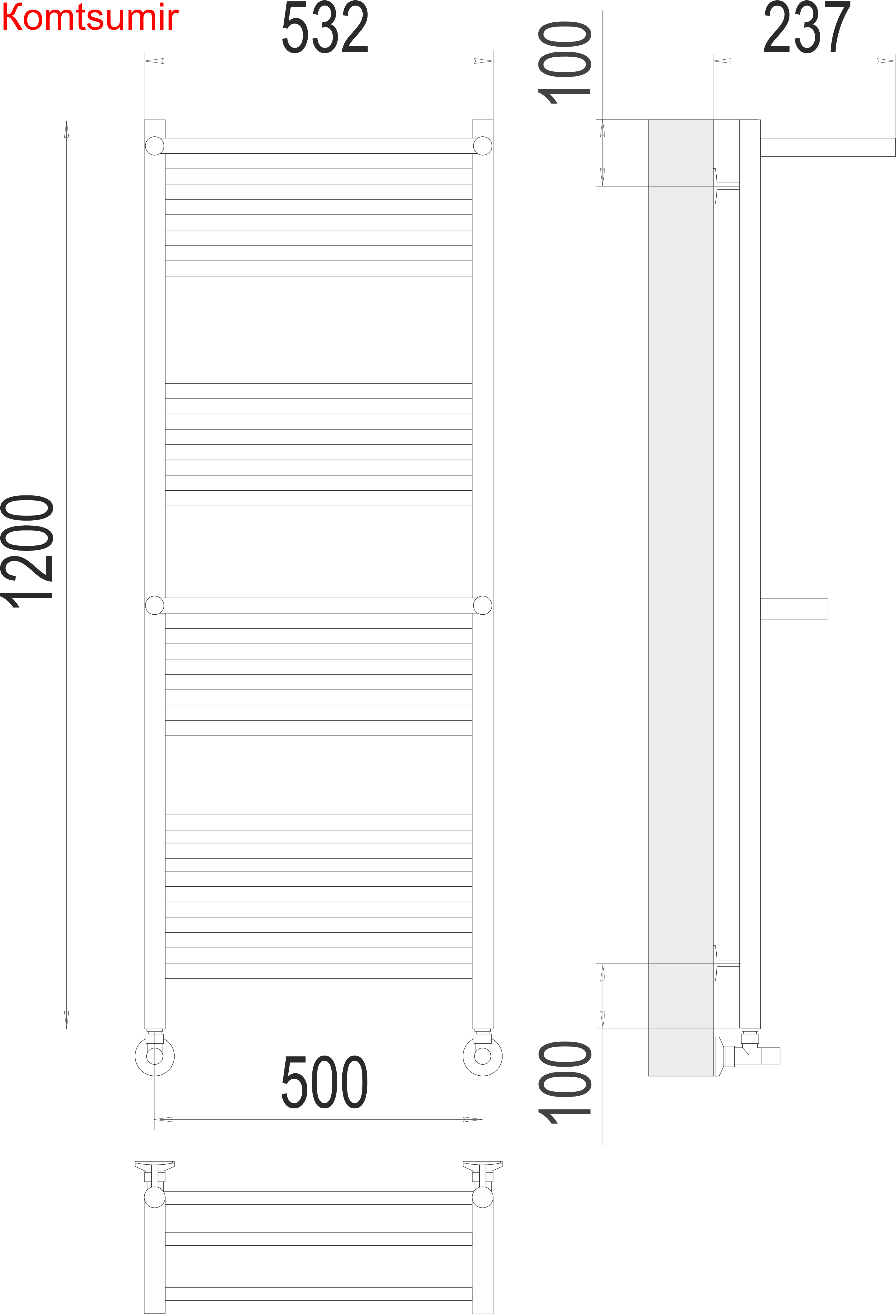 Аврора c 2-мя/п П22 500х1200 Полотенцесушитель  TERMINUS