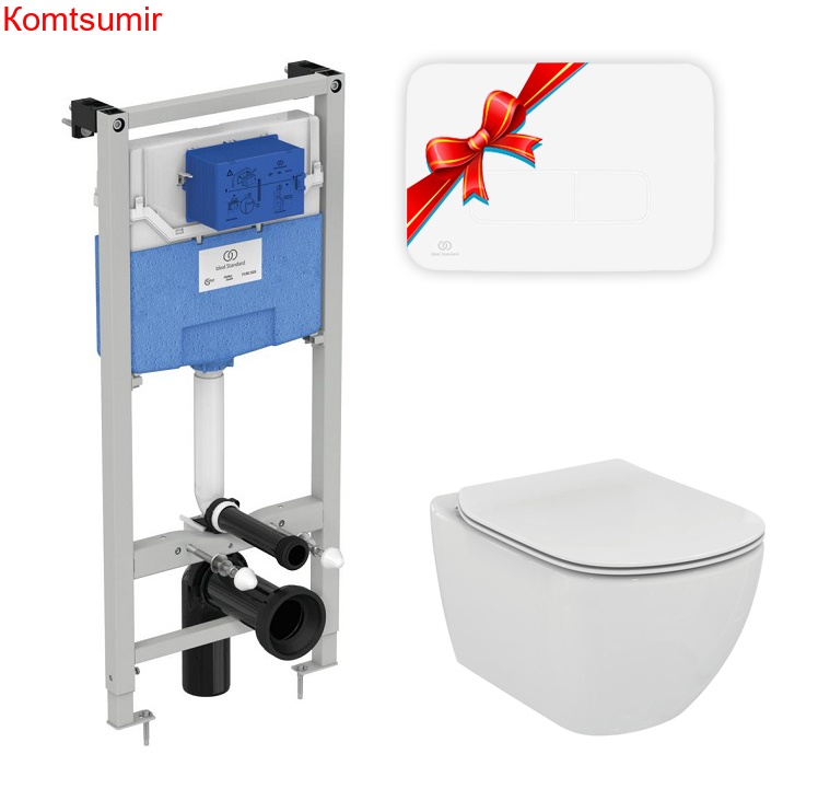 Промо-комплект Ideal Standard Tesi: Подвесной унитаз, Сиденье, Инсталляция, в подарок панель смыва (Цвет белый) (TT00002/123AC)