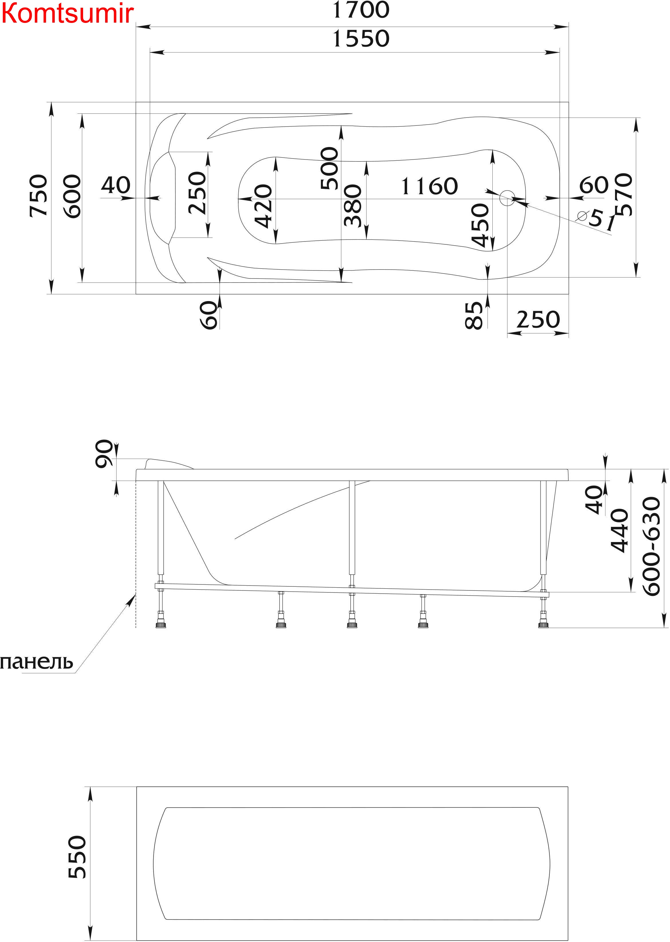 Акриловая ванна 1Marka CALYPSO 170x75 Акриловая ванна 1Marka CALYPSO 170x75