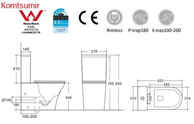 Унитаз-компакт безободковый HOLLER SIT MB (620*370*820мм, сиденье дюропласт с микролифтом, арматура 2-х режимная)  (2 места) черный матовый