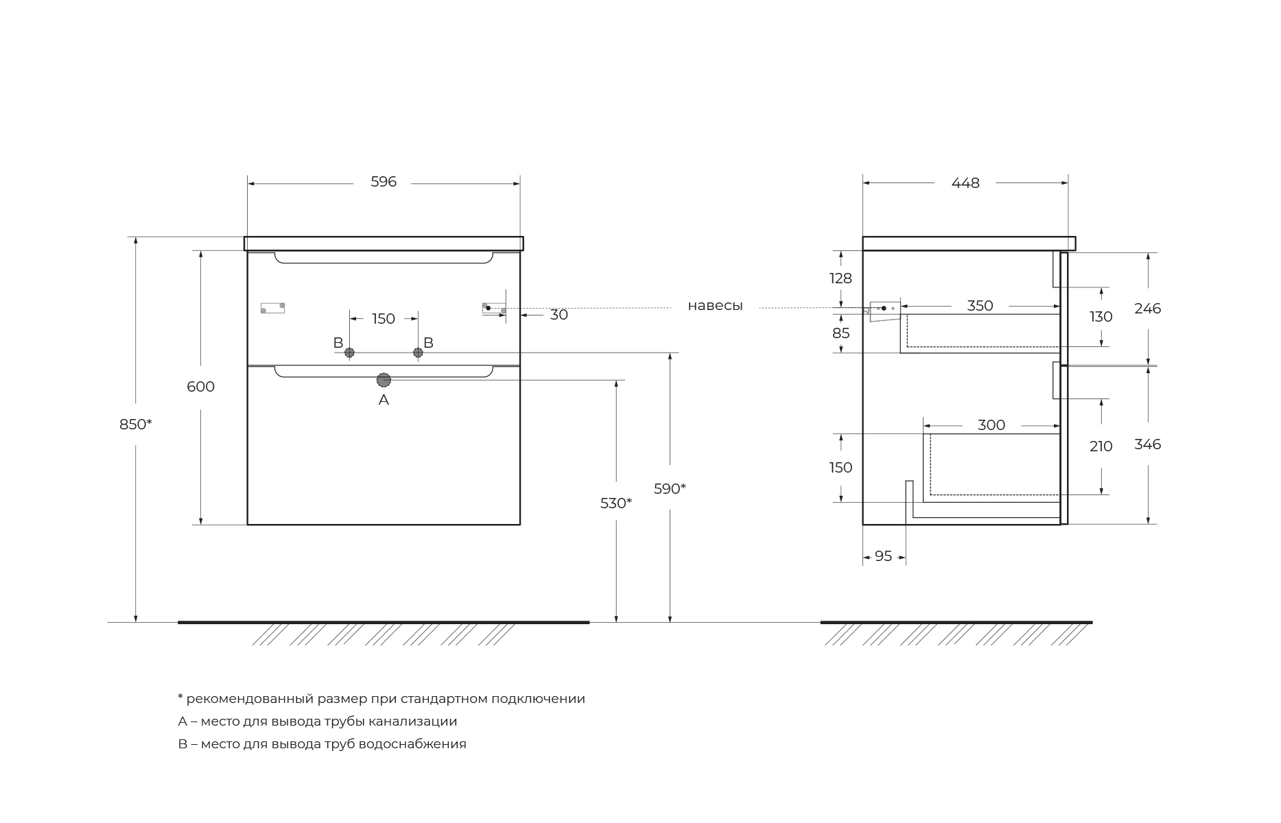 База под раковину подвесная BelBagno ETNA-H60-600-2C-SO-RW-P Rovere Moro База под раковину подвесная BelBagno ETNA-H60-600-2C-SO-RW-P Rovere Moro