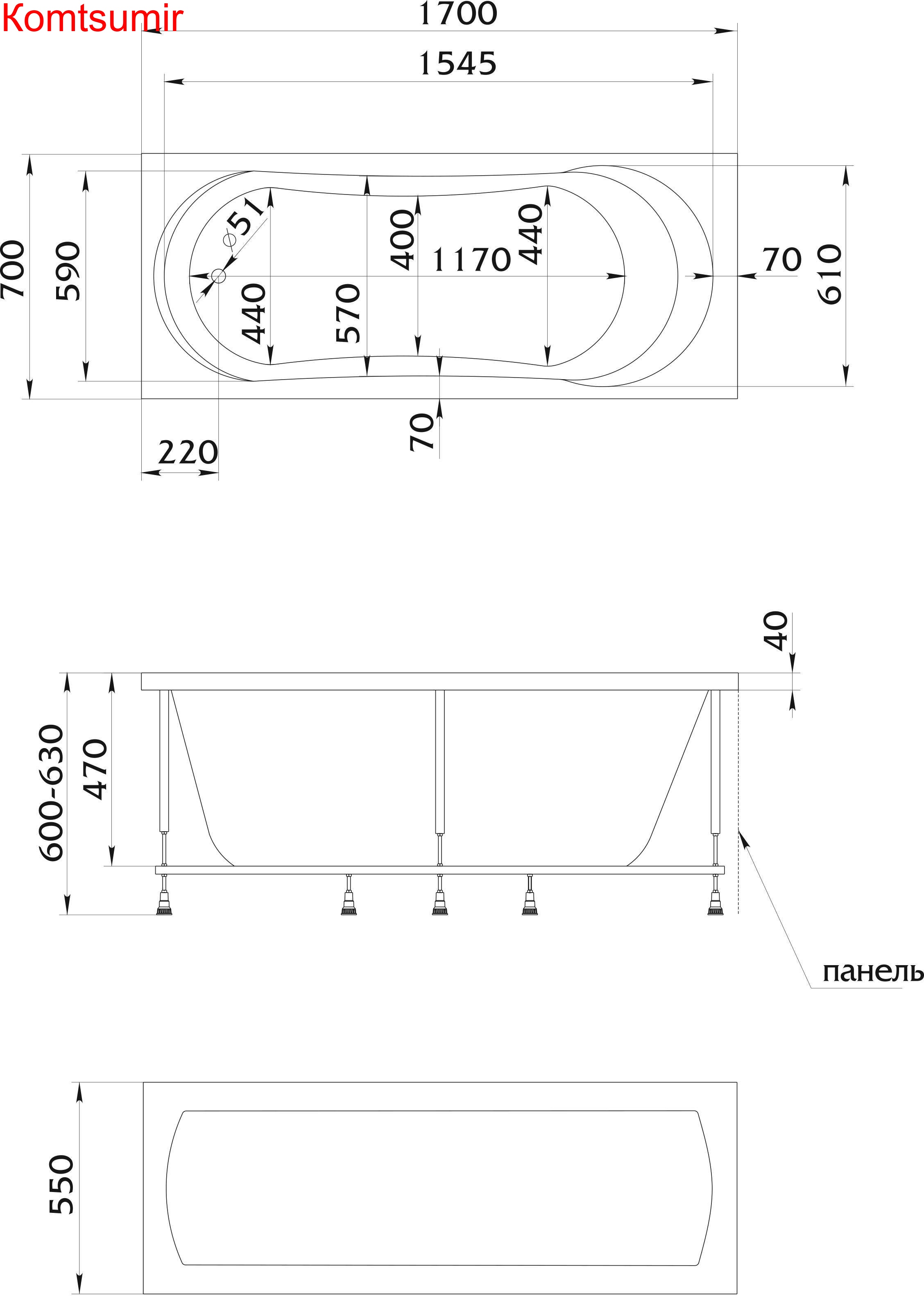 Акриловая ванна 1Marka LIBRA 170х70 Акриловая ванна 1Marka LIBRA 170х70