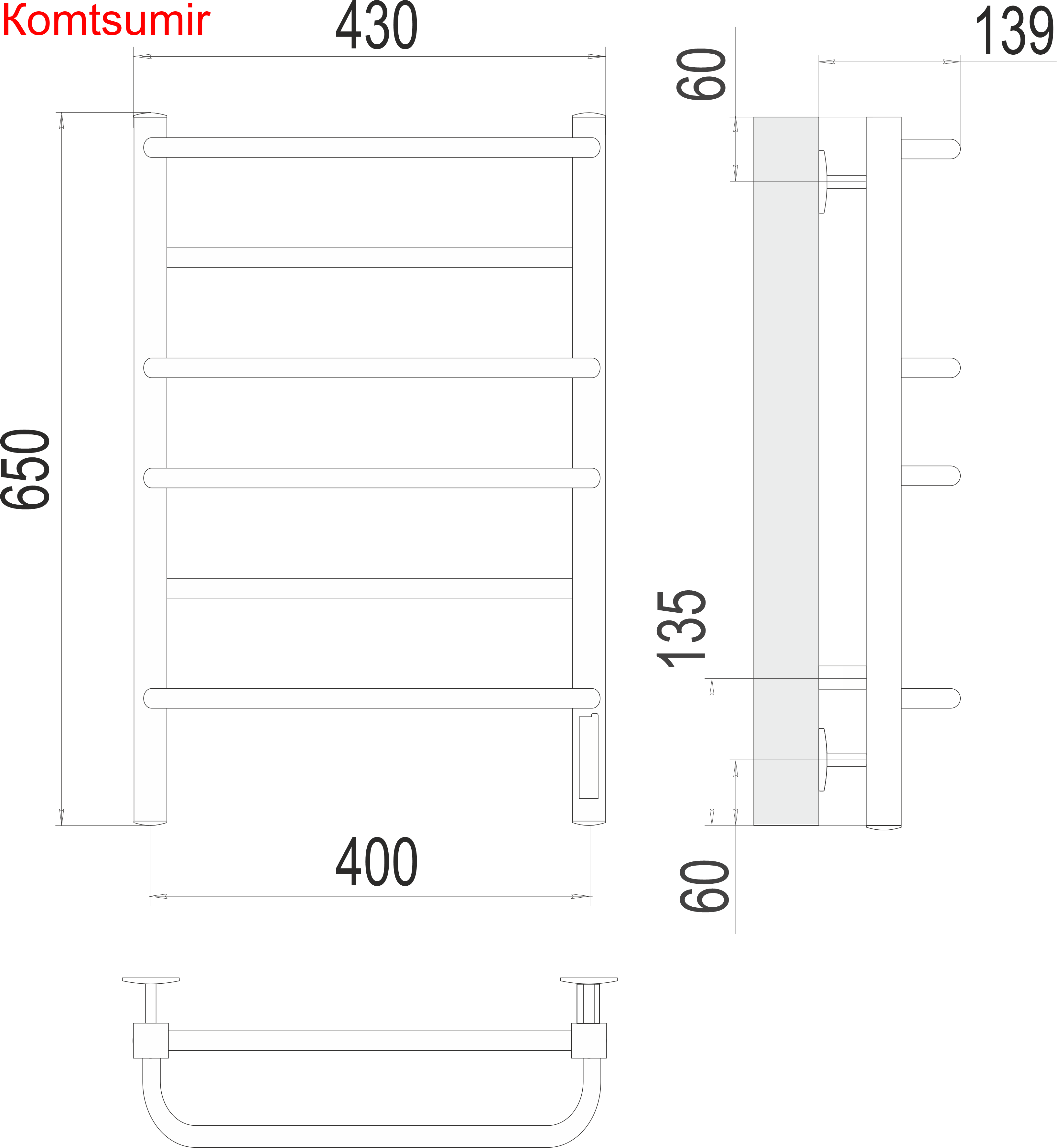 Евромикс квадро П6 400х650 Электро (quick touch) Полотенцесушитель  TERMINUS