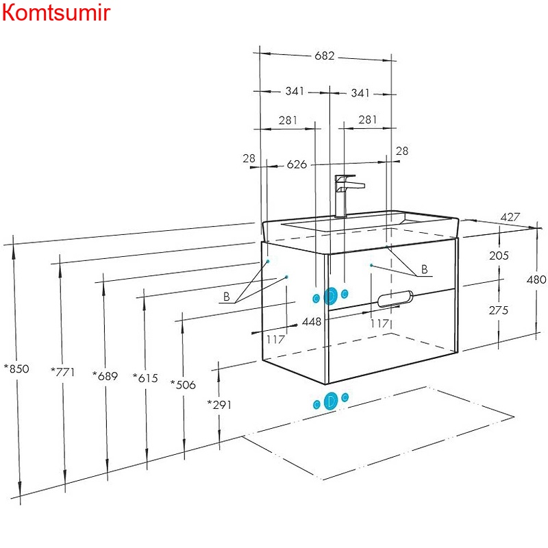 Тумба под раковину AQUATON Оливия 70 подвесная Грей/Дуб Ойстер (1A254301OLUG0)