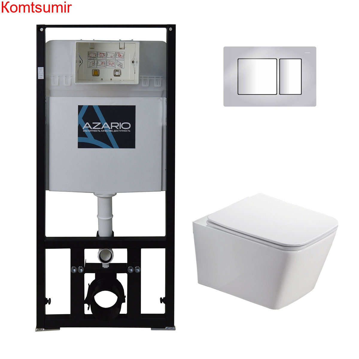 Сет AZARIO инсталляция с панелью смыва + унитаз Nova с сиденьем микролифт+клавиша-0031, хром глянцевый (AZ-8010-1000+AZ-8200-0031+AZ-2216 SP)