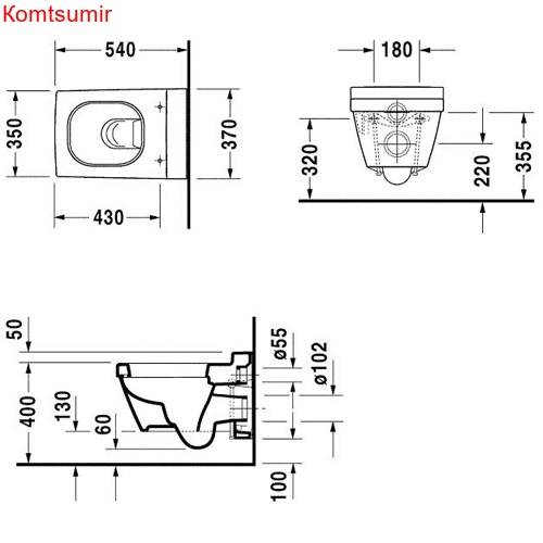 Унитаз подвесной Duravit 2nd Floor с вертикальным смывом, 370х540 мм, 4,5 л, белый (2220090000)