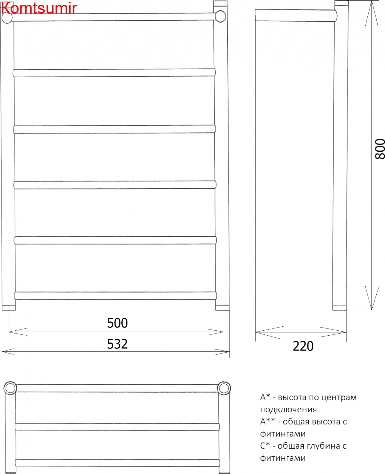 Полотенцесушитель водяной Двин F 80/50 1" - 1/2" состаренная бронза
