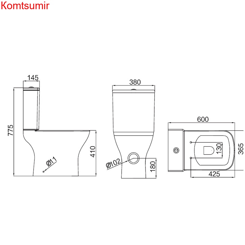 Унитаз напольный Azario Iris 380х600х775 безободковый в комплекте с арматурой GEBERIT, сиденье микролифт (AZ-8353 GB)