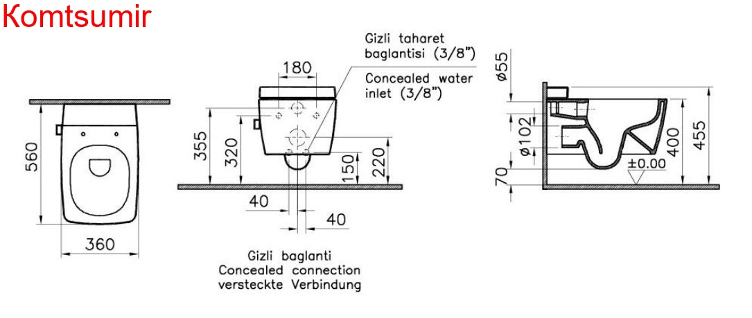Унитаз подвесной VitrA Metropole с бидеткой и встроенным смесителем